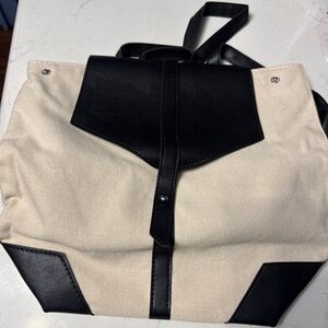 Deux Lux cream canvas Black vegan leather backpack -EUC